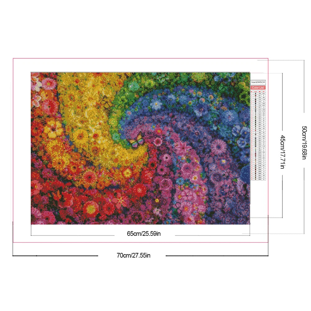 Flower Partial AB Diamond Round Drill DIY Diamond Painting Kit Decor 70x50cm