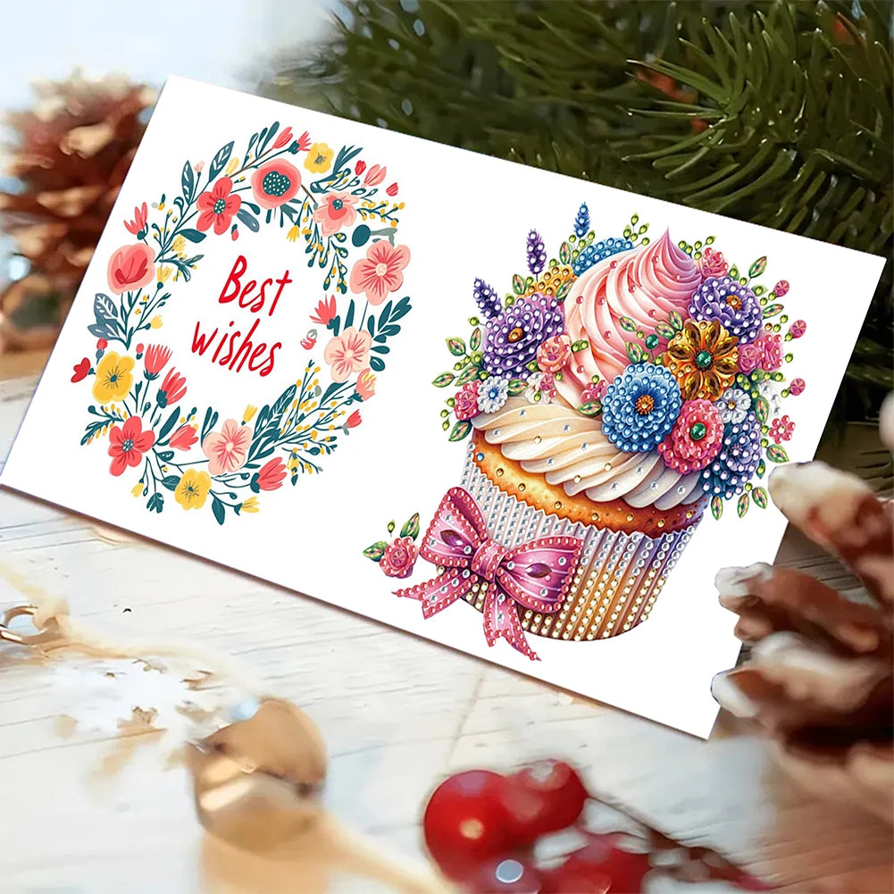 6pcs 5D Rhinestone Arts Greetings Birthday Card DIY Diamond Art Greeting Cards Handmade Diamond Painting Greeting Thank You Card