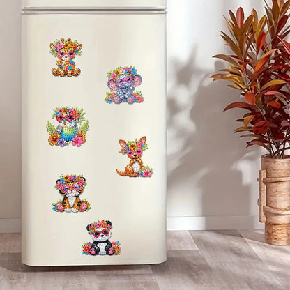 6Pcs Acrylic Flower Buckets Fridge Stickers Diamond Art Fridge Magnet Diamond Painting Refrigerator Magnet for Car Mailbox Decor