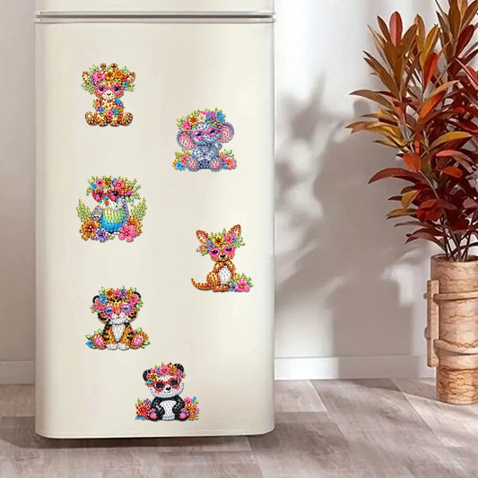 6Pcs Acrylic Flower Buckets Fridge Stickers Diamond Art Fridge Magnet Diamond Painting Refrigerator Magnet for Car Mailbox Decor