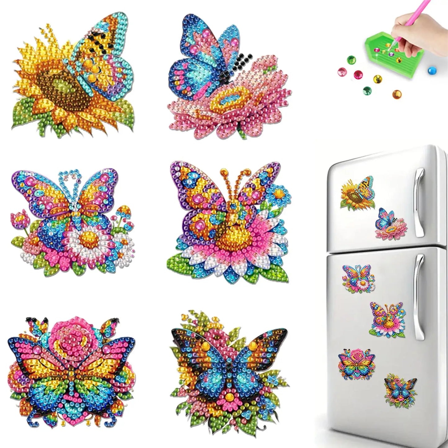 6Pcs Diamond Painting Kits DIY Diamond Art Refrigerator Magnets Diamond Art Magnets DIY Art Crafts for Adults Beginners