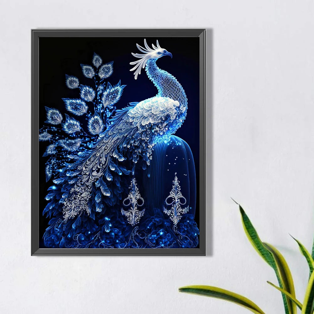 5D DIY Full Round Drill Partial AB Diamond Painting Blue Crystal Peacock 45x60cm