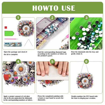 2D Flat Acrylic DIY Skull Wreath Hanging Diamond Art Kits Wall Door Decoration