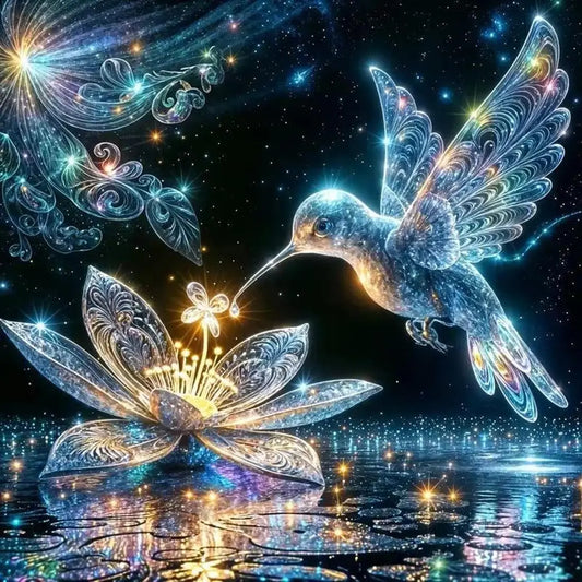 DIY Hummingbird Diamond Painting Kit for Adults, 5D Full Drill Round Dots Art Craft Home Wall Decor 14x14 Inch