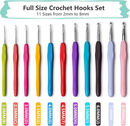 11-Size Crochet Hook Set with Soft Handle, Case, and Accessories for Beginners Knitting Kit