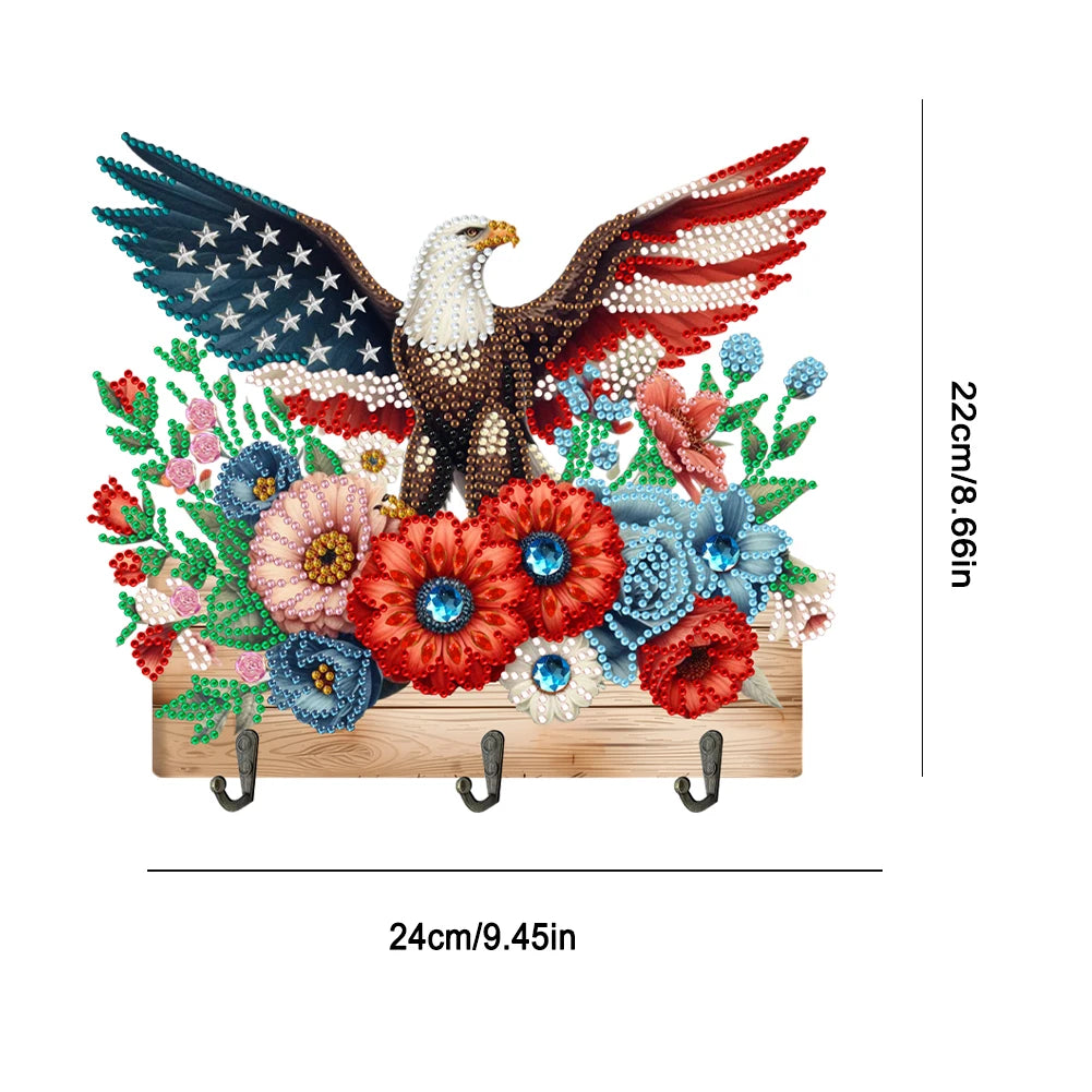 Wooden Eagle Flower Diamond Art Craft Wall Hooks Rhinestone Painting Coat Hook DIY Diamond Painting Art Hooks DIY Crafts Decor