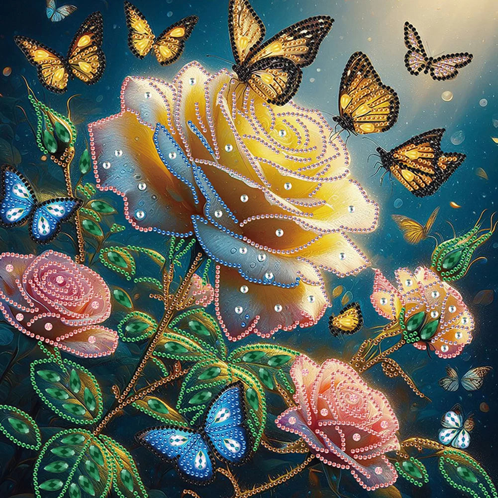 4Pcs 40x40cm Flower 5D DIY Special Shape Crystal Partial Diamond Painting Kit