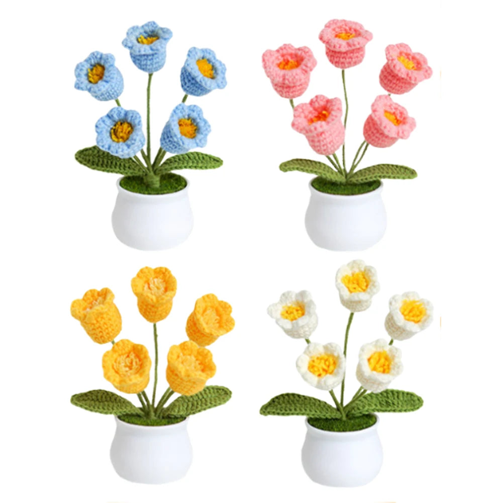 4Pcs Potted Plants Crochet Starter Kit DIY Knitting Crocheting Kit with Step-by-Step Video Tutorials for Beginners Adults