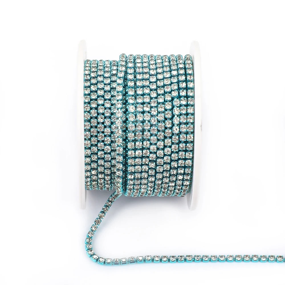 SS6 SS8 SS12 Sewing Red Glass Rhinestone Chain Trim Strass Cup Chain Crystal Ribbon Banding For Clothes DIY Crafts