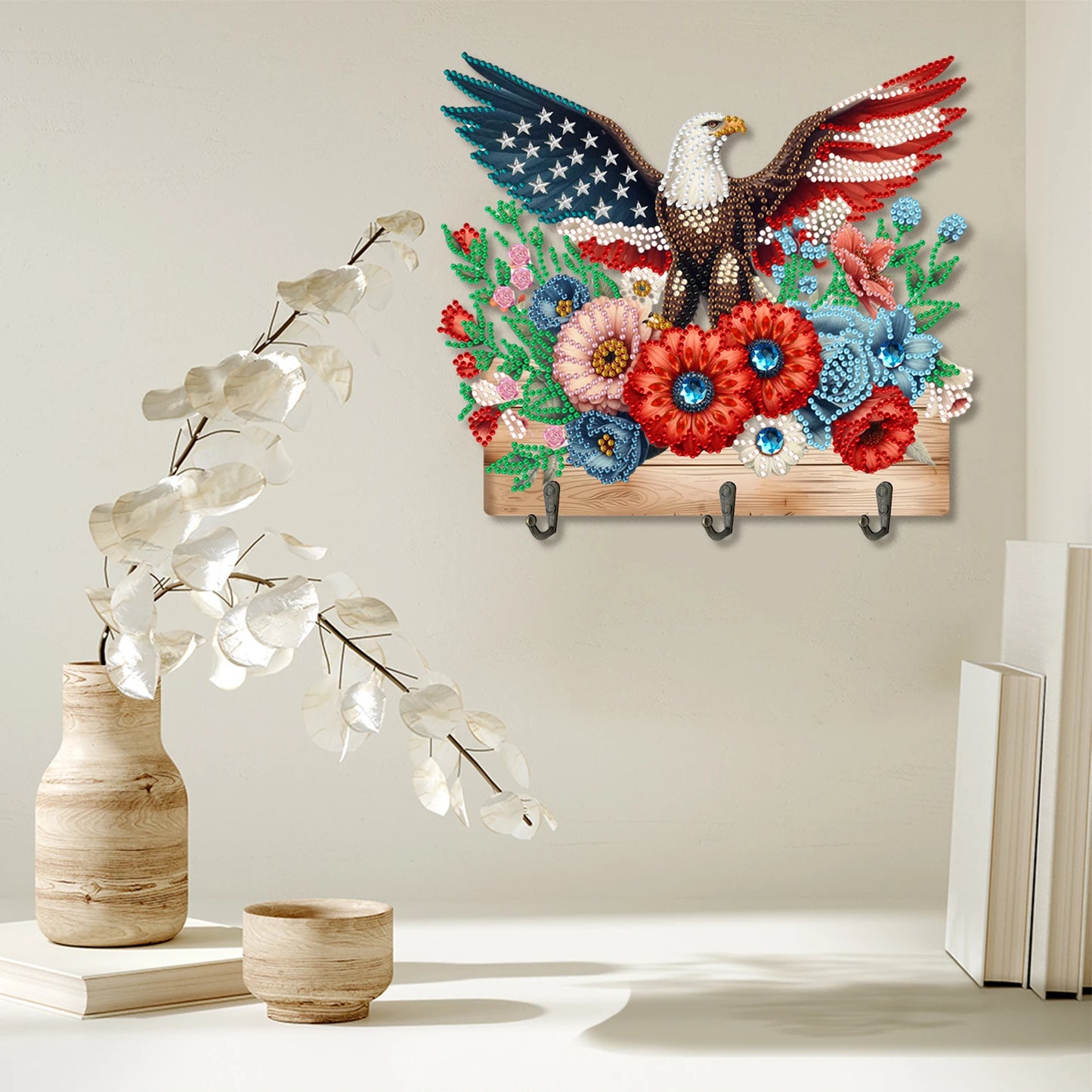 Wooden Eagle Flower Diamond Art Craft Wall Hooks Rhinestone Painting Coat Hook DIY Diamond Painting Art Hooks DIY Crafts Decor