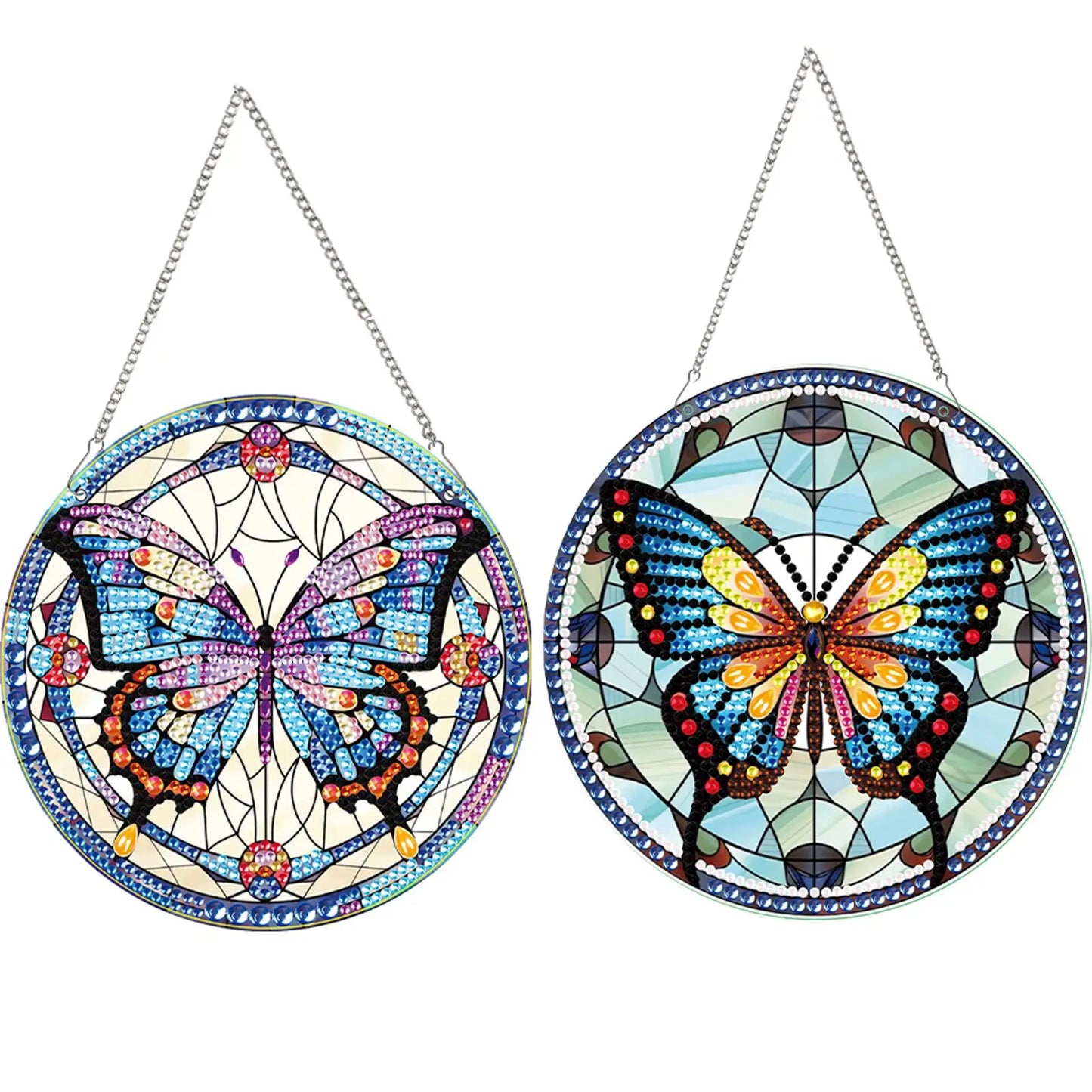 2pcs Butterfly Theme 2D Flat DIY Diamond Art Pendant Decor for Home & Window